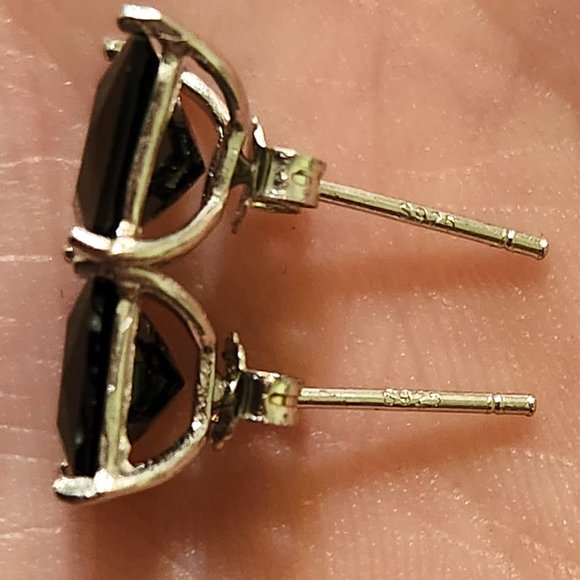 Black Cz Earrings 925 Sterling Silver 6MM Stud Earrings for Women - Picture 3 of 10